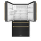 ZLINE Autograph 36" 21.6 cu. ft. Counter-Depth French Door Refrigerator with Water and Ice Dispenser in Fingerprint-Resistant Black Stainless Steel with Polished Gold Helix Handles, RFMZ-W-36-BS-KG