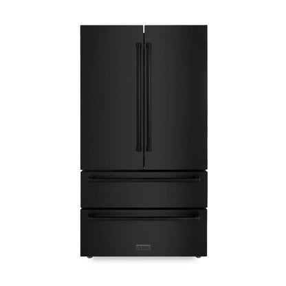 ZLINE 36 inch 22.5 cu. ft. French Door Refrigerator with Ice Maker in Black Stainless Steel, RFM-36-BS