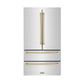 ZLINE 36 In. Autograph 22.5 cu. ft. Refrigerator with Ice Maker in Fingerprint Resistant Stainless Steel and Champagne Bronze Accents, RFMZ-36-CB