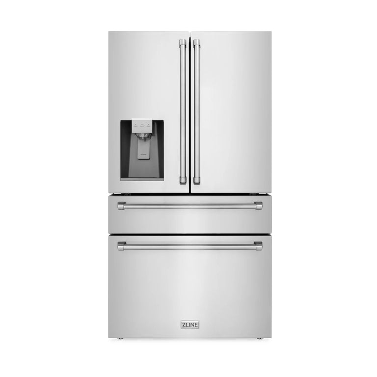 ZLINE Appliance Package - 36" Dual Fuel Range, Range Hood, Refrigerator with Water and Ice Dispenser, Microwave Drawer, Dishwasher and Wine Cooler