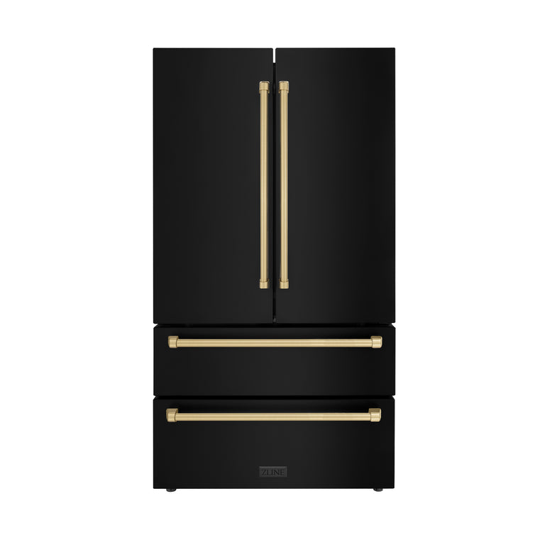 ZLINE 36" Autograph 22.5 cu. ft. Refrigerator with Ice Maker, Black Stainless, Bronze Accents, RFMZ-36-BS-CB