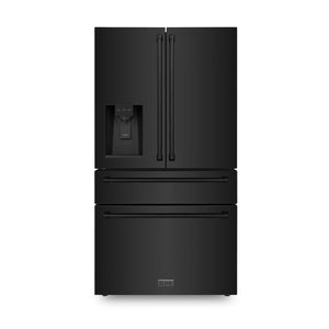 ZLINE 36" 21.6 cu. Ft. French Door Refrigerator with Water and Ice Dispenser and Water Filter in Black Stainless Steel, RFM-W-WF-36-BS