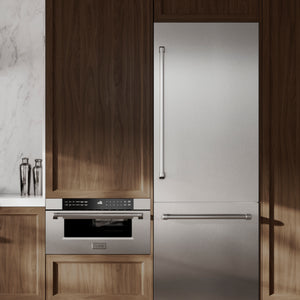 ZLINE 30" 16.1 cu. ft. Built-In Bottom Freezer Refrigerator with Water Dispenser and Ice Maker in DuraSnow Stainless Steel with Graphite Gray Interior, GRBIV-SN-30