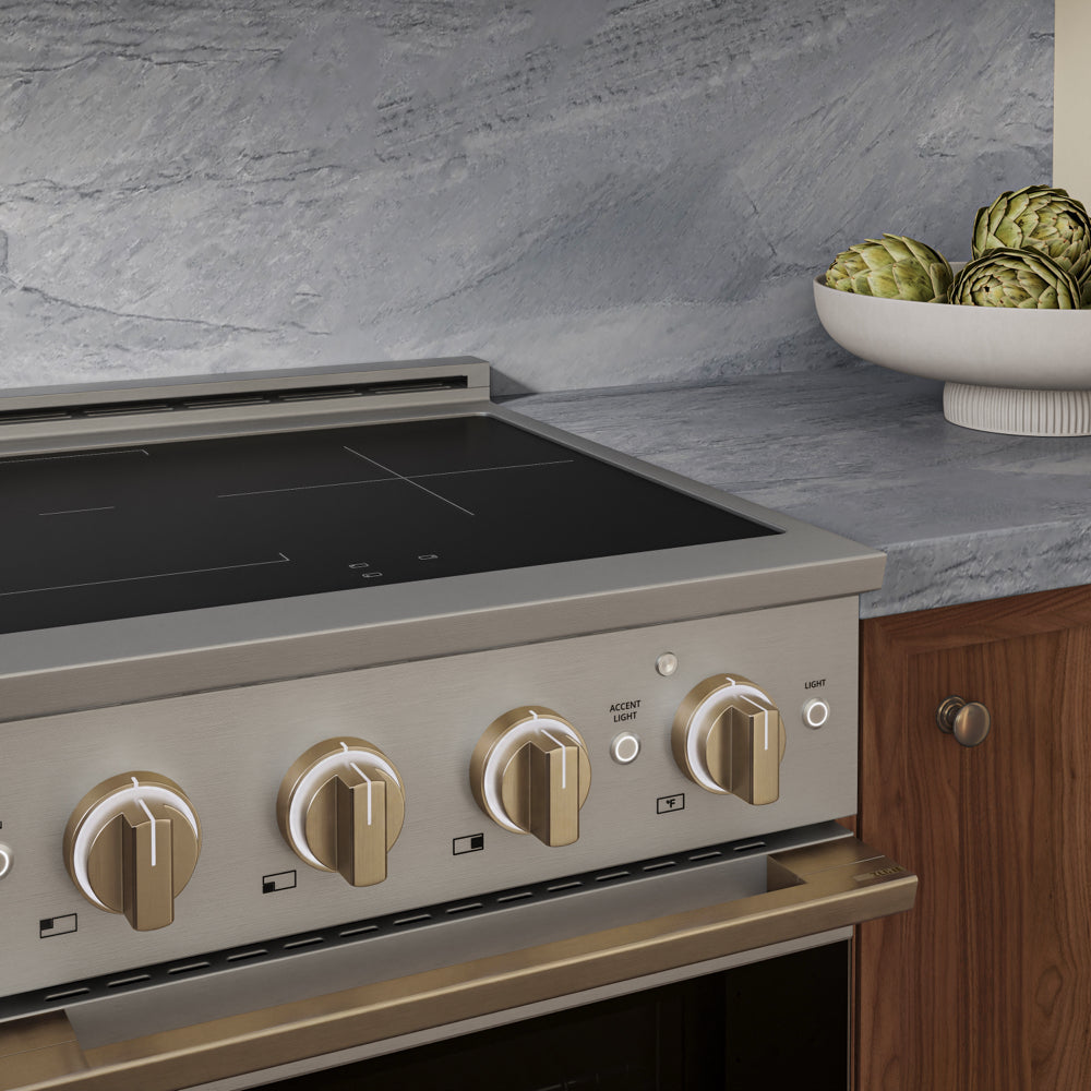 ZLINE Autograph 24 in. 3.2 cu. ft. Marino Induction Range with 3 Element Cooktop and Electric Convection Oven in Stainless Steel with Champagne Bronze Accents, MINRZ-24-CB - Lifestyle Photo 3