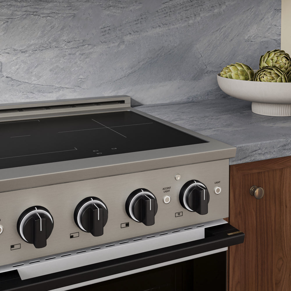 ZLINE Autograph 24 in. 3.2 cu. ft. Marino Induction Range with 3 Element Cooktop and Electric Convection Oven in Stainless Steel with White Matte Door and Matte Black Accents, MINRZ-WM-24-MB - Lifestyle Photo 3