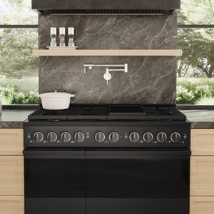 ZLINE Marino 48-Inch 6.7 cu. ft. Gas Range, 8 Burners, Double Oven, Convection Oven, Reversible Griddle, Black Stainless Steel, MGRB-48