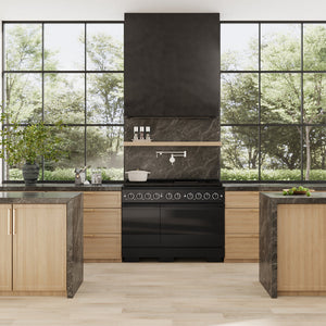 ZLINE Marino 48-Inch 6.7 cu. ft. Gas Range, 8 Brass Burner DuoPro™ Cooktop, Double Oven, Convection Oven, Reversible Griddle, Black Stainless Steel, PMGRB-48