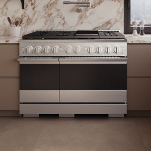ZLINE Marino 48-Inch 6.7 cu. ft. Gas Range, 8 Brass Burners, Double Oven, Convection Oven, Reversible Griddle, Stainless Steel, MGR-BR-48