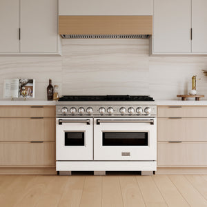 ZLINE 48" 6.7 cu. ft. Classic Dual Fuel Range with 8 Burner DuoPro™ Cooktop and Dual Ovens with White Matte Doors, PCDR-WM-48