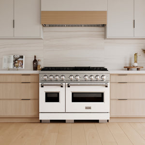 ZLINE 48" Classic Gas Range with 8 Burner DuoPro™ Cooktop in Satin Stainless Steel with White Matte Doors, PCGRS-WM-48