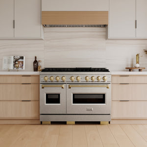 ZLINE Autograph Edition 48" Classic Gas Range with DuoPro™ Cooktop and Dual Ovens in Satin Steel and Bronze Accents, PCGRSZ-48-CB
