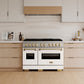 ZLINE Autograph 48" Classic Gas DuoPro™ Range in Satin Stainless Steel with White Matte Doors and Bronze Accents, PCGRSZ-WM-48-CB