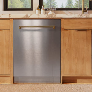 ZLINE Autograph Edition 24 In. Tall Dishwasher, Touch Control, in Stainless Steel with Gold Handle, DWMTZ-304-24-G