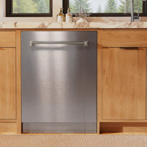 ZLINE Autograph 24" Monument Series 3rd Rack Top Touch Control Tall Tub Dishwasher in Stainless Steel with Polished Nickel Helix Handle, 45dBa, DWMTZ-30424-KPN