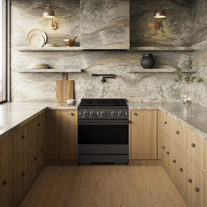 ZLINE Marino 30-Inch 4.2 cu. ft. Gas Range, 4 Brass Burner DuoPro™ Cooktop, Convection Oven, Black Stainless Steel, PMGRB-30