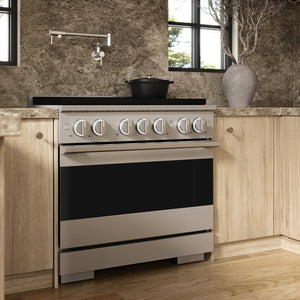 ZLINE Marino 36-Inch 5.2 cu. ft. Dual Fuel Range, 6 Brass Burner DuoPro™ Cooktop, Convection Oven, Stainless Steel, PMDR36