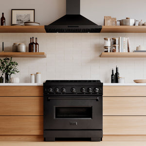 ZLINE 36" 5.2 cu. ft. Classic Dual Fuel Range with 6 Burner DuoPro™ Cooktop and Convection Oven in Black Stainless Steel, PCDRB-36