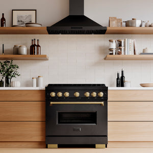 ZLINE Autograph 36" 5.2 cu. ft. Classic Dual Range with 6 Burner DuoPro™ Cooktop and Oven in Black Stainless and Champagne Bronze Accents, PCDRBZ-36-CB