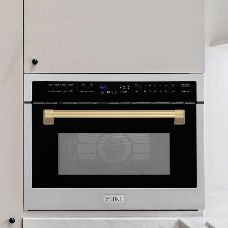 ZLINE Autograph Edition 24" 1.6 cu ft. Built-in Convection Microwave Oven in DuraSnow®  Stainless Steel with Bronze Accents, MWOZ-24-SS-CB