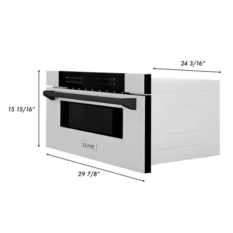 ZLINE Autograph Matte Black Package - 48" Rangetop, 48" Range Hood, Dishwasher, Refrigerator, Microwave Drawer, Wall Oven