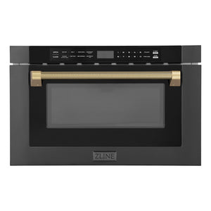 ZLINE Autograph 24" 1.2 cu. ft. Built-in Microwave Drawer in Black Stainless Steel and Champagne Bronze Helix Handle, MWDZ-1-BS-H-KCB