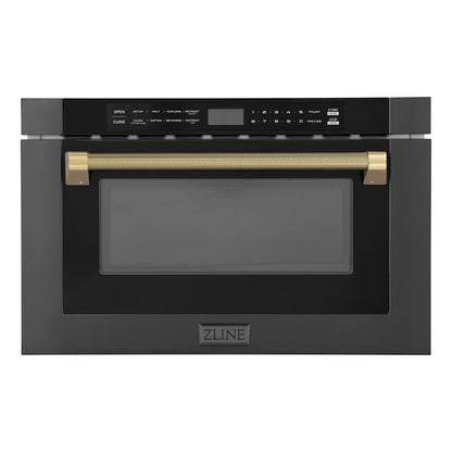 ZLINE Autograph 24" 1.2 cu. ft. Built-in Microwave Drawer in Black Stainless Steel and Champagne Bronze Helix Handle, MWDZ-1-BS-H-KCB