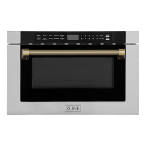 ZLINE Autograph 24" 1.2 cu. ft. Built-in Microwave Drawer in Stainless Steel and Champagne Bronze Helix Handle, MWDZ-1-H-KCB