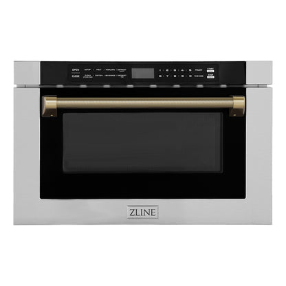 ZLINE Autograph 24" 1.2 cu. ft. Built-in Microwave Drawer in Stainless Steel and Champagne Bronze Helix Handle, MWDZ-1-H-KCB