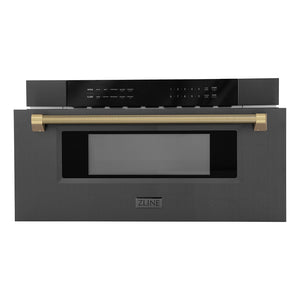 ZLINE Autograph 30" 1.2 cu. ft. Built-in Microwave Drawer in Black Stainless Steel and Champagne Bronze Helix Handle, MWDZ-30-BS-KCB