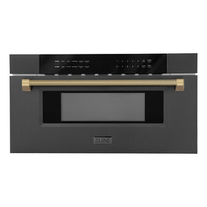 ZLINE Autograph 30" 1.2 cu. ft. Built-in Microwave Drawer in Black Stainless Steel and Champagne Bronze Helix Handle, MWDZ-30-BS-KCB