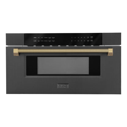 ZLINE Autograph 30" 1.2 cu. ft. Built-in Microwave Drawer in Black Stainless Steel and Champagne Bronze Helix Handle, MWDZ-30-BS-KCB