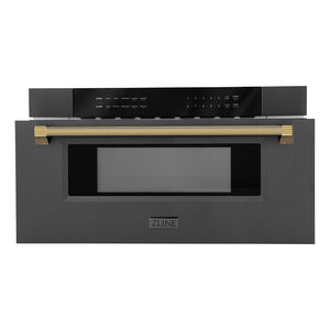 ZLINE Autograph 30" 1.2 cu. ft. Built-in Microwave Drawer in Black Stainless Steel and Polished Gold Helix Handle, MWDZ-30-BS-KG