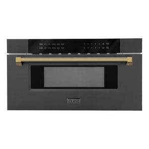 ZLINE Autograph 30" 1.2 cu. ft. Built-in Microwave Drawer in Black Stainless Steel and Polished Gold Helix Handle, MWDZ-30-BS-KG