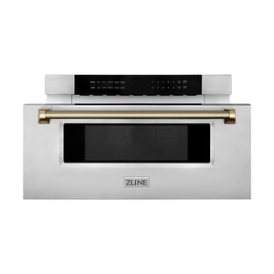 ZLINE Autograph 30" 1.2 cu. ft. Built-in Microwave Drawer in Stainless Steel and Champagne Bronze Helix Handle, MWDZ-30-KCB