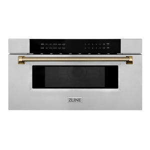 ZLINE Autograph 30" 1.2 cu. ft. Built-in Microwave Drawer in Stainless Steel and Champagne Bronze Helix Handle, MWDZ-30-KCB