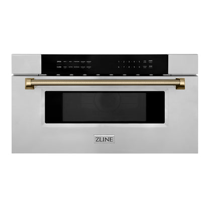 ZLINE Autograph 30" 1.2 cu. ft. Built-in Microwave Drawer in Stainless Steel and Champagne Bronze Helix Handle, MWDZ-30-KCB
