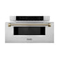 ZLINE Autograph 30" 1.2 cu. ft. Built-in Microwave Drawer in Stainless Steel and Polished Gold Helix Handle, MWDZ-30-KG