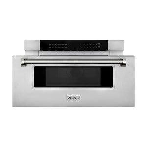 ZLINE Autograph 30" 1.2 cu. ft. Built-in Microwave Drawer in Stainless Steel and Polished Nickel Helix Handle, MWDZ-30-KPN
