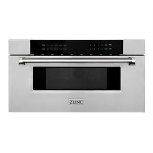 ZLINE Autograph 30" 1.2 cu. ft. Built-in Microwave Drawer in Stainless Steel and Polished Nickel Helix Handle, MWDZ-30-KPN