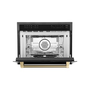 ZLINE Autograph 24" 1.6 cu ft. Built-in Convection Microwave Oven in Black Stainless Steel and Champagne Bronze Helix Handle, MWOZ-24-BS-KCB