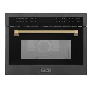 ZLINE Autograph 24" 1.6 cu ft. Built-in Convection Microwave Oven in Black Stainless Steel and Champagne Bronze Helix Handle, MWOZ-24-BS-KCB