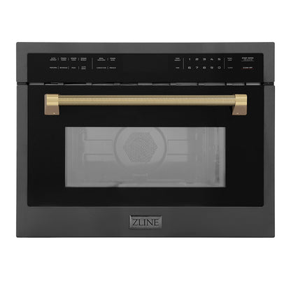 ZLINE Autograph 24" 1.6 cu ft. Built-in Convection Microwave Oven in Black Stainless Steel and Champagne Bronze Helix Handle, MWOZ-24-BS-KCB