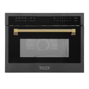 ZLINE Autograph 24" 1.6 cu ft. Built-in Convection Microwave Oven in Black Stainless Steel and Polished Gold Helix Handle, MWOZ-24-BS-KG