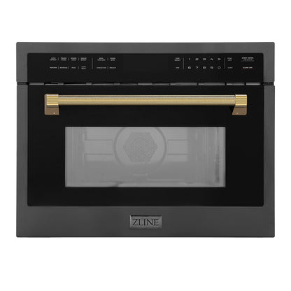 ZLINE Autograph 24" 1.6 cu ft. Built-in Convection Microwave Oven in Black Stainless Steel and Polished Gold Helix Handle, MWOZ-24-BS-KG