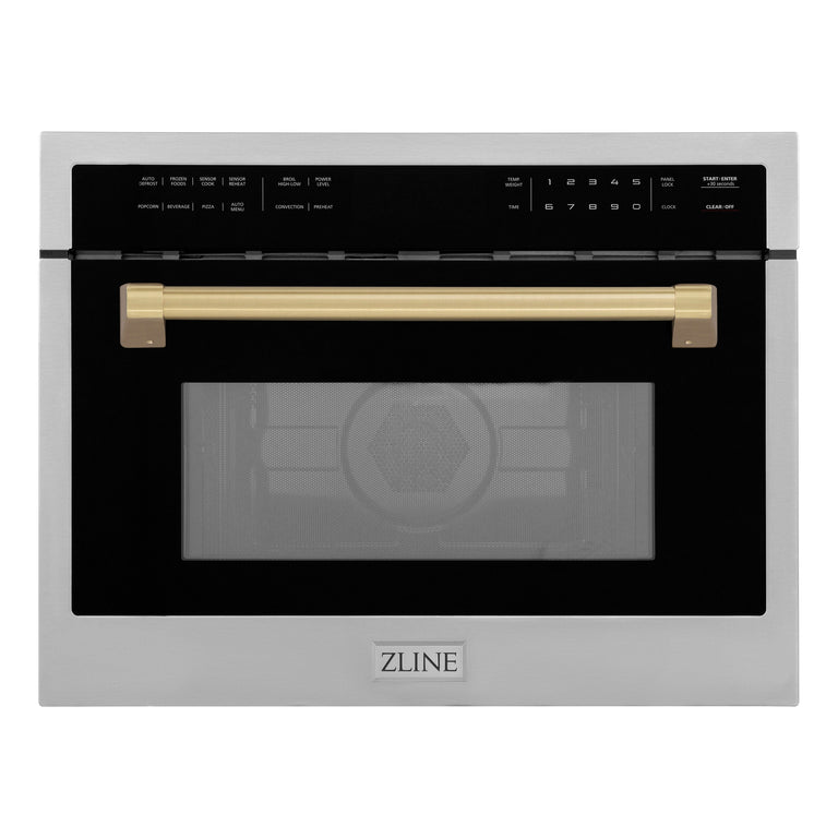 ZLINE Autograph Edition 24" 1.6 cu ft. Built-in Convection Microwave Oven in DuraSnow®  Stainless Steel with Bronze Accents, MWOZ-24-SS-CB