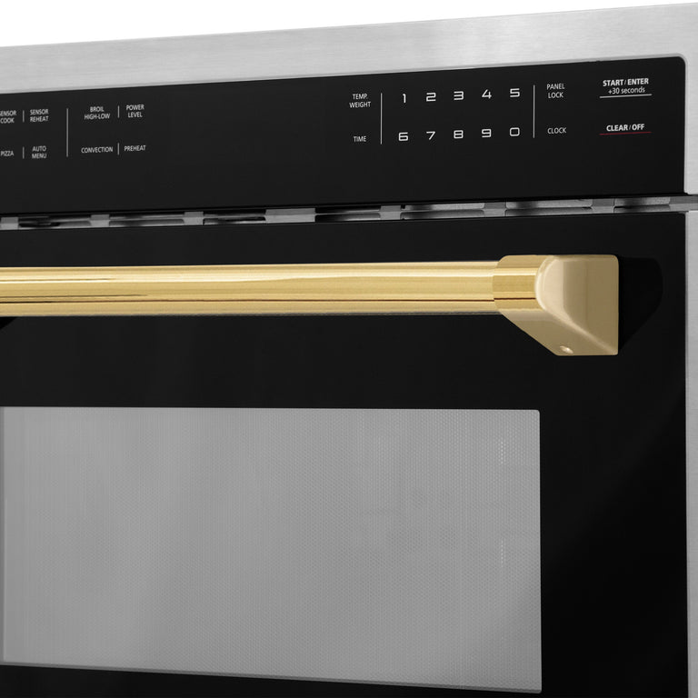 ZLINE Autograph Edition 24" 1.6 cu ft. Built-in Convection Microwave Oven in DuraSnow® Stainless Steel with Gold Accents, MWOZ-24-SS-G