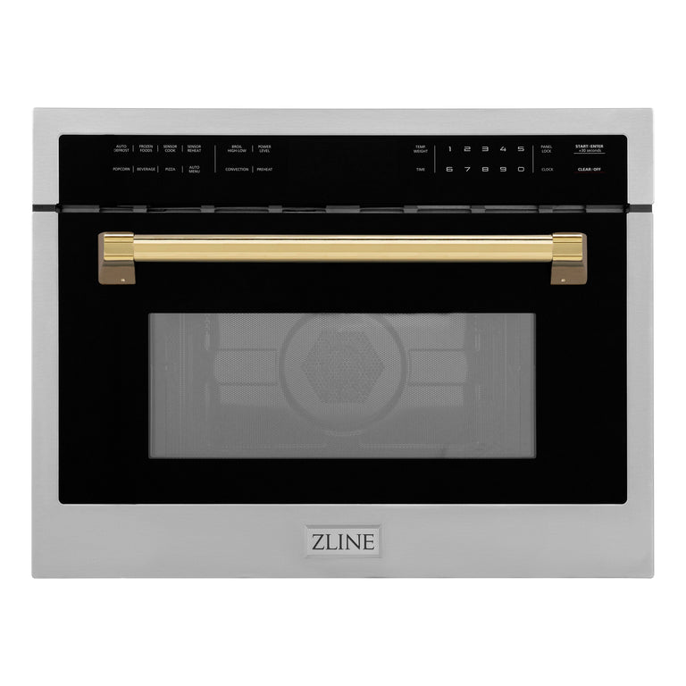 ZLINE Autograph Edition 24" 1.6 cu ft. Built-in Convection Microwave Oven in DuraSnow® Stainless Steel with Gold Accents, MWOZ-24-SS-G