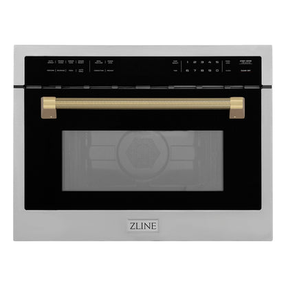 ZLINE Autograph 24" 1.6 cu ft. Built-in Convection Microwave Oven in Stainless Steel and Champagne Bronze Helix Handle, MWOZ-24-KCB