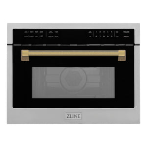 ZLINE Autograph 24" 1.6 cu ft. Built-in Convection Microwave Oven in Stainless Steel and Polished Gold Helix Handle, MWOZ-24-KG