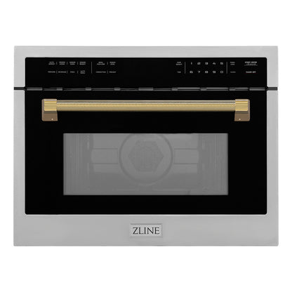 ZLINE Autograph 24" 1.6 cu ft. Built-in Convection Microwave Oven in Stainless Steel and Polished Gold Helix Handle, MWOZ-24-KG